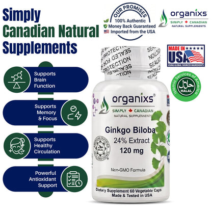 Organixs Ginkgo Biloba Supplement 120mg