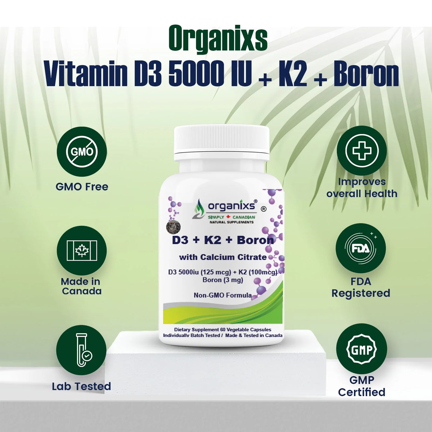 Vitamin D3 5000 IU + K2 (MK7) + Boron with Calcium