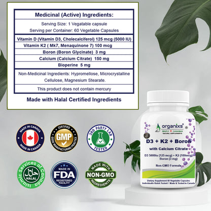 Vitamin D3 5000 IU + K2 (MK7) + Boron with Calcium