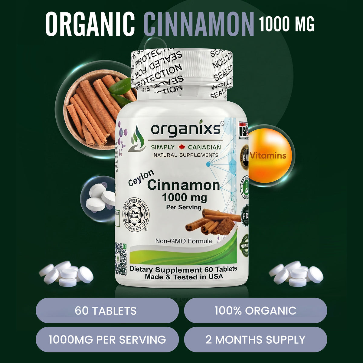 Organixs Organic Ceylon Cinnamon 1000mg