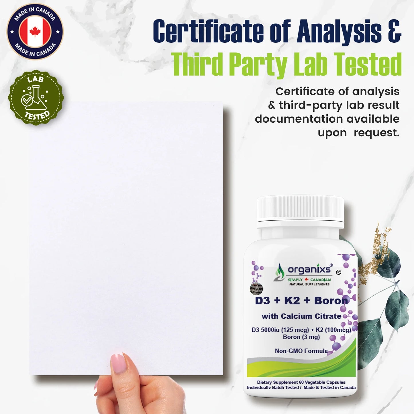 Vitamin D3 5000 IU + K2 (MK7) + Boron with Calcium