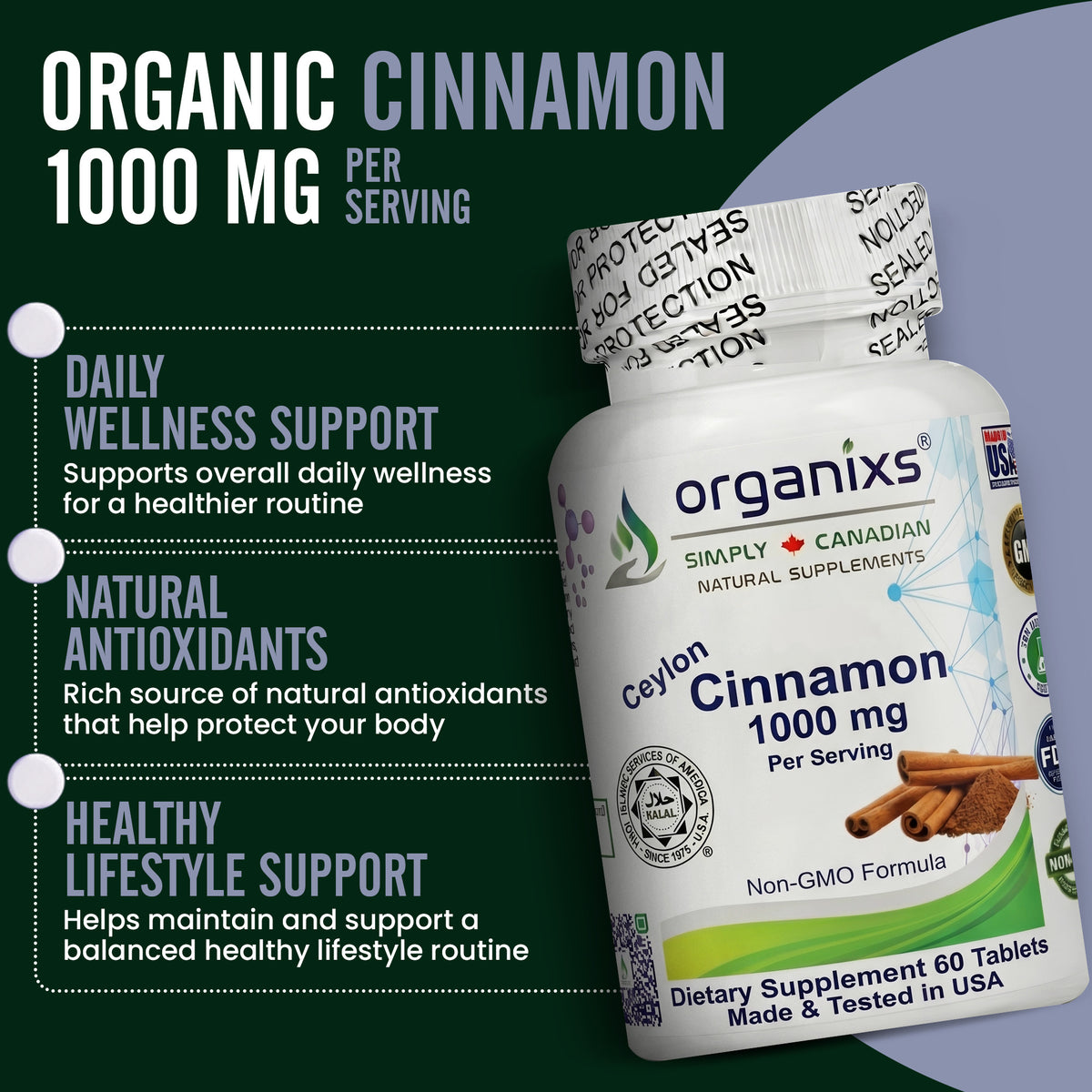 Organixs Organic Ceylon Cinnamon 1000mg