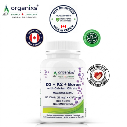 Organixs Vitamin D3 K2  1000 iu + Boron  with Calcium Citrate