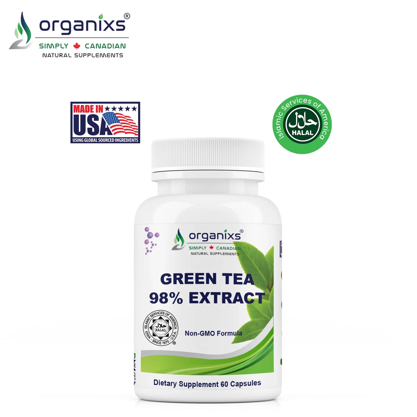 Organixs Green Tea Extract – Supplements For Men & Women, Halal Certified [60 Capsules]