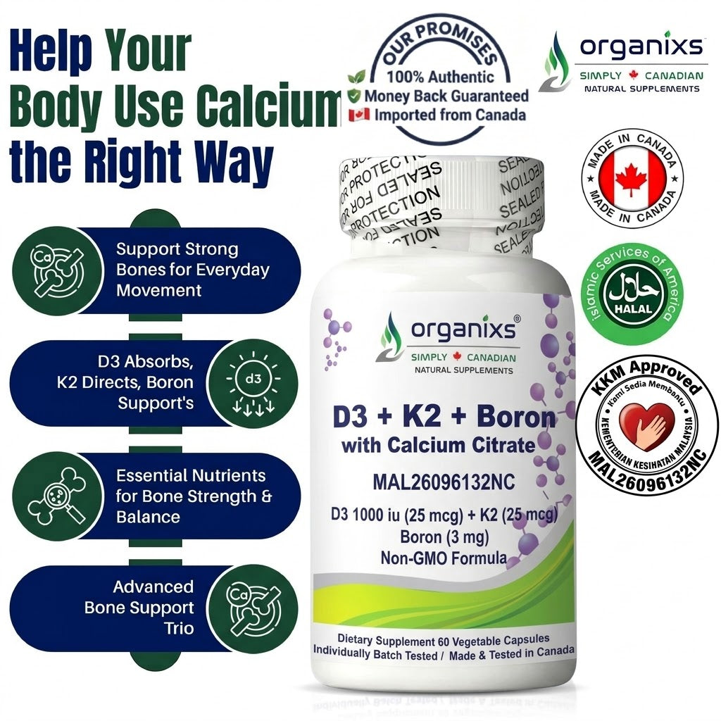 Organixs Vitamin D3 K2  1000 iu + Boron  with Calcium Citrate