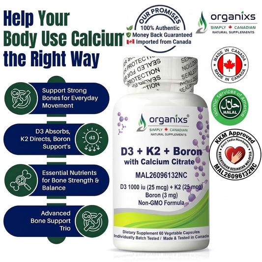 Organixs Vitamin D3 K2  1000 iu + Boron  with Calcium Citrate