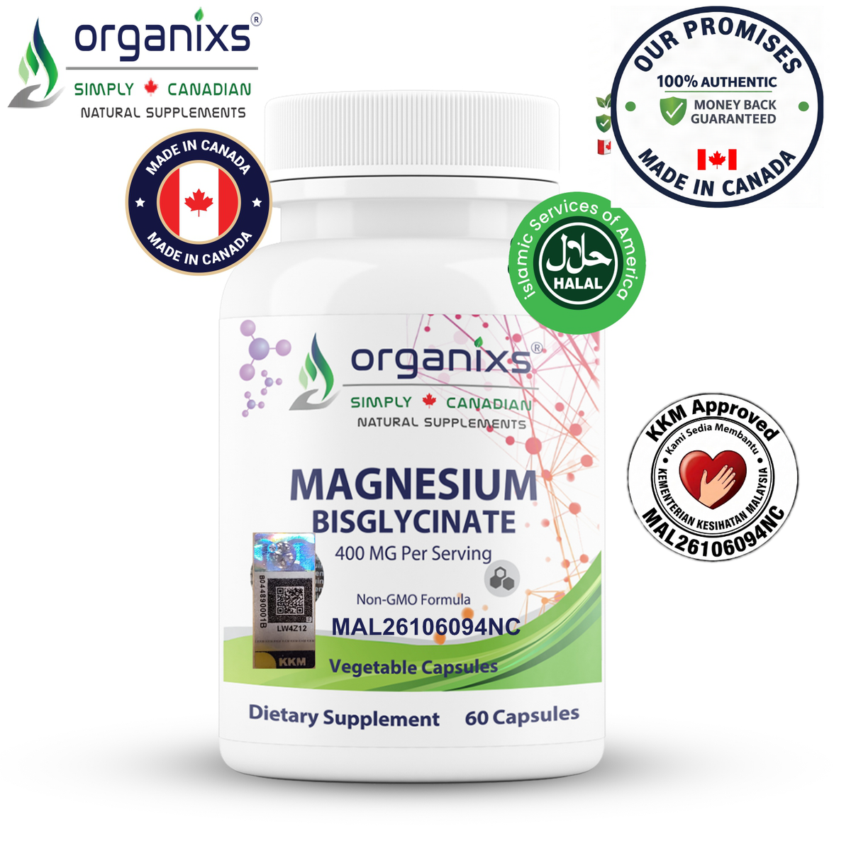 Organixs Magnesium Bisglycinate 400mg (Canada)