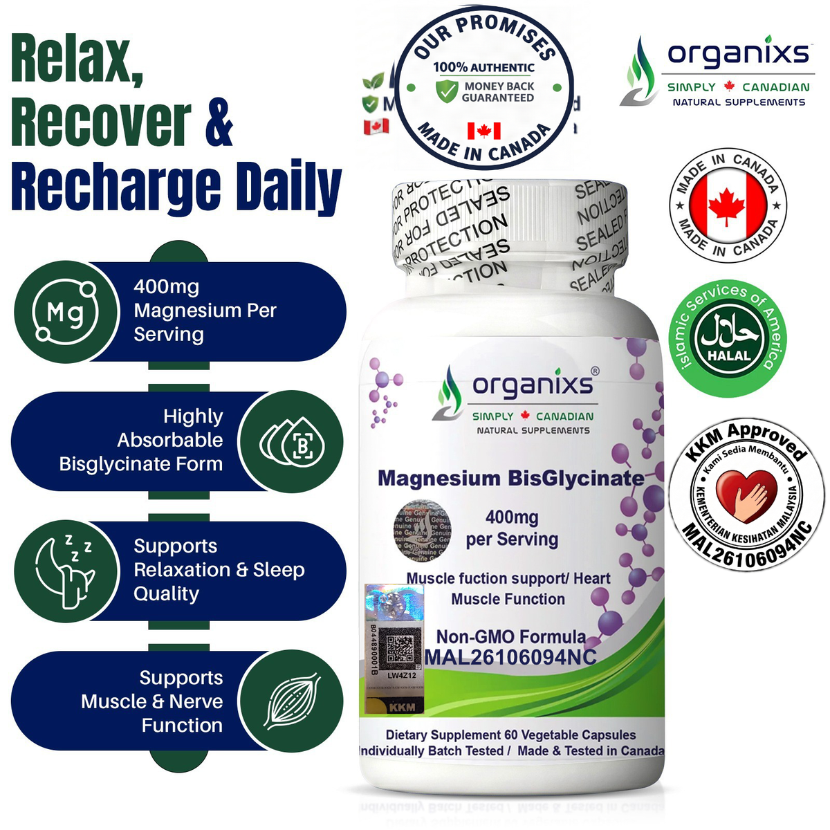 Organixs Magnesium Bisglycinate 400mg (Canada)