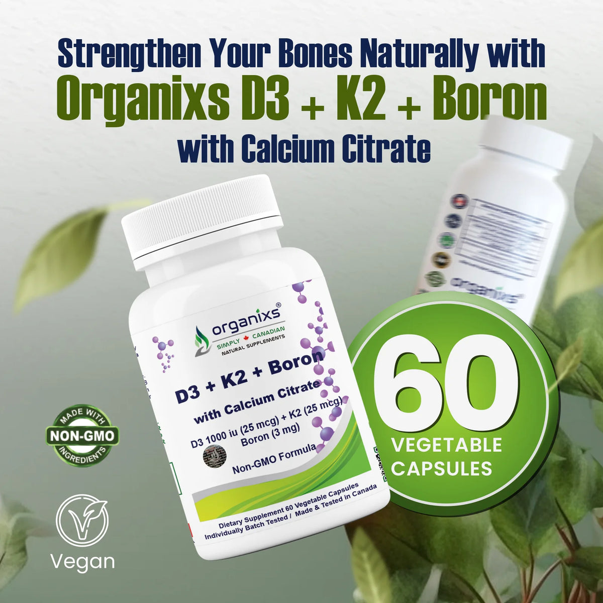 Organixs Vitamin D3 K2  1000 iu + Boron  with Calcium Citrate