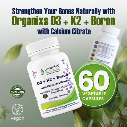 Organixs Vitamin D3 K2  1000 iu + Boron  with Calcium Citrate