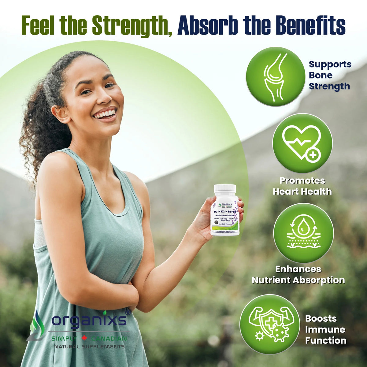 Organixs Vitamin D3 K2  1000 iu + Boron  with Calcium Citrate