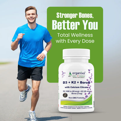 Organixs Vitamin D3 K2  1000 iu + Boron  with Calcium Citrate